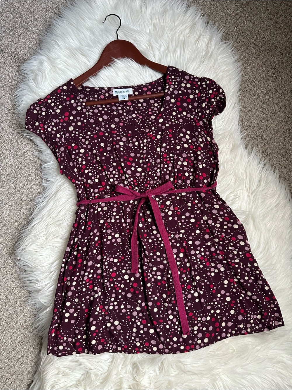 Motherhood Maternity Burgundy Dot Tie-Waist Tunic